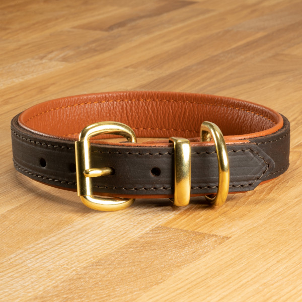 Dog collar "Lyon" leather dark brown & brick red