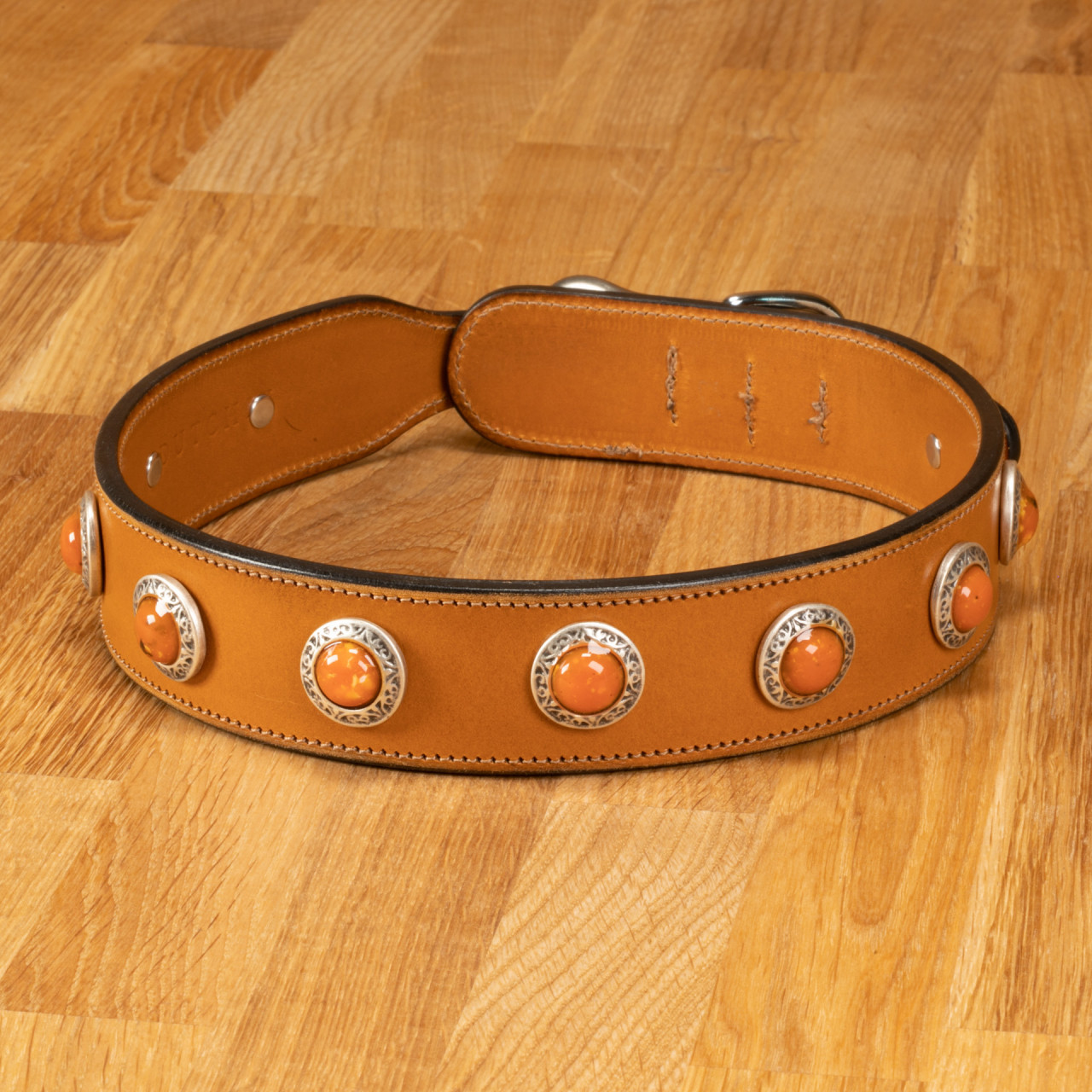 Dog collar &quot;Delft&quot; Leather Cognac