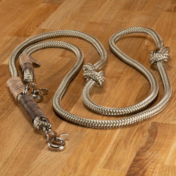 Dog leash "Louis" rope taupe with brown-beige leather winding