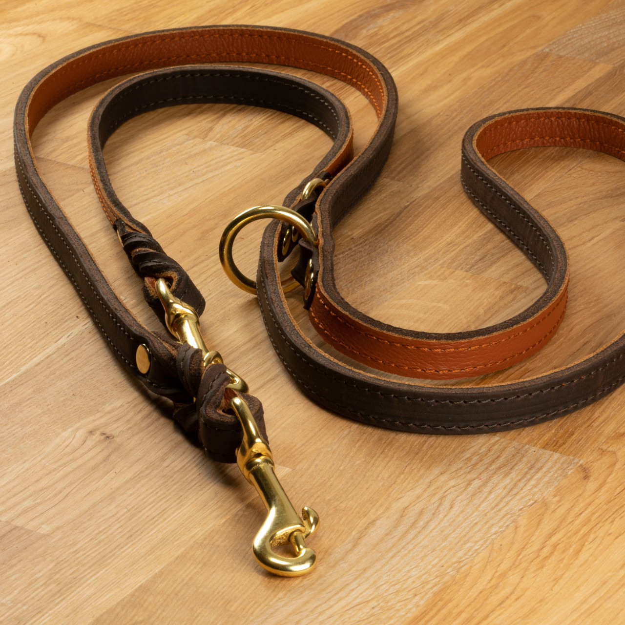 Dog leash &quot;Lyon&quot; leather dark brown &amp; brick red