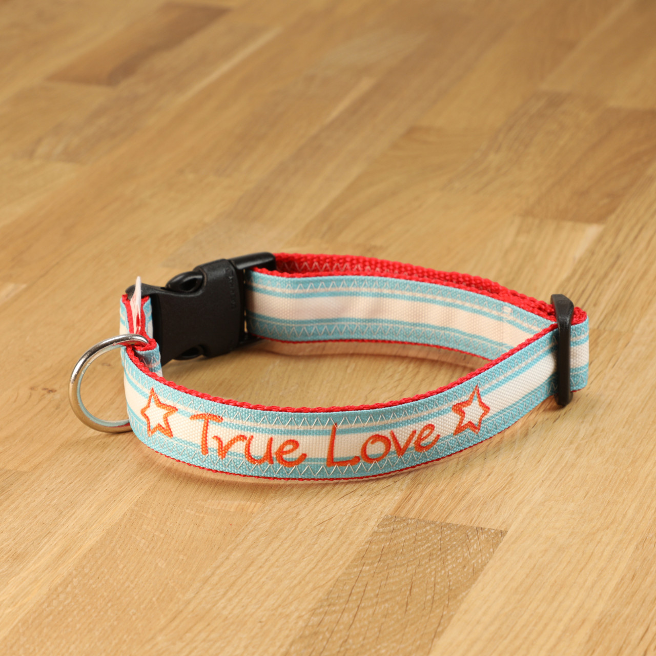 Hundehalsband True Love Segeltuch Türkis-Weiß &amp; Orange