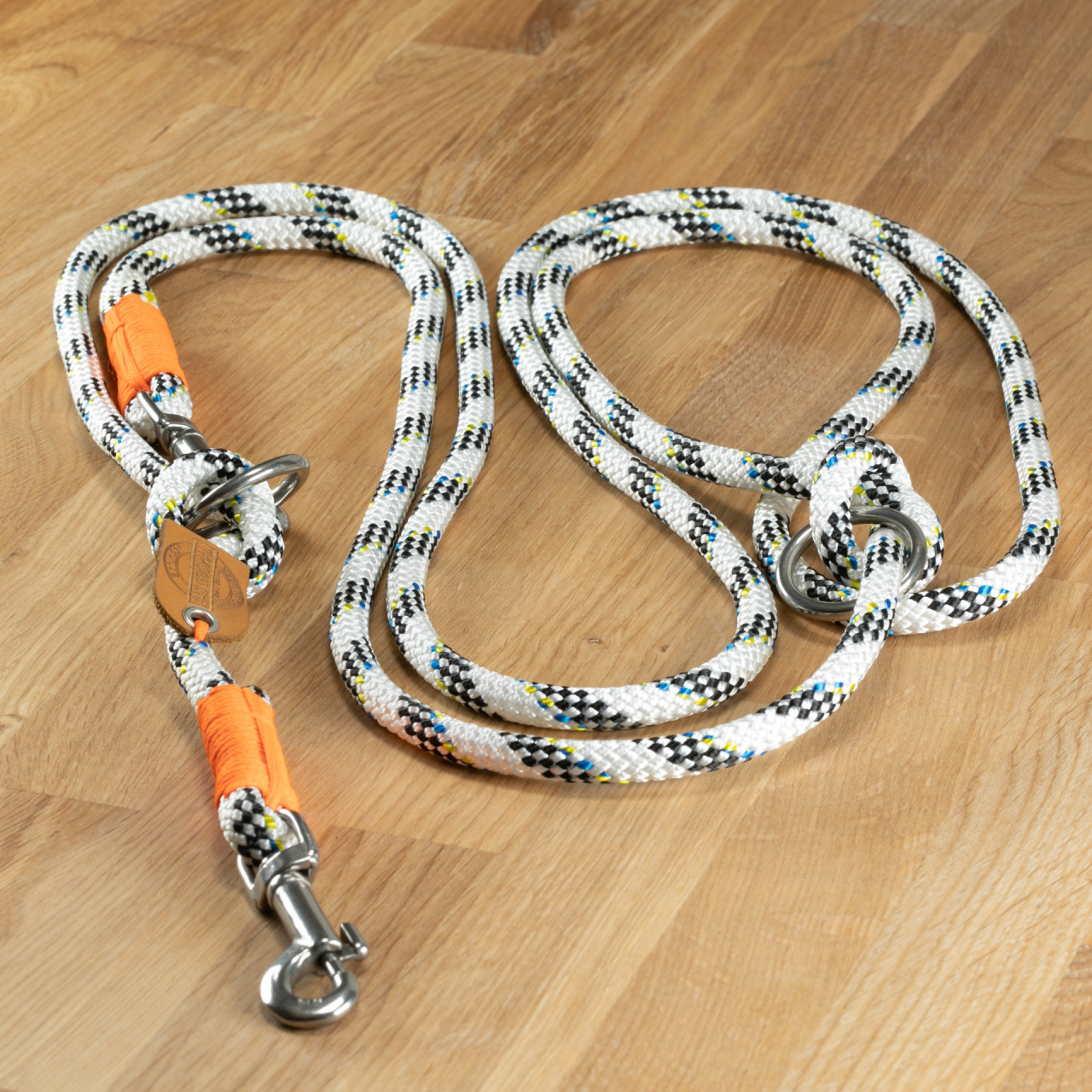 Dog leash &quot;La Mer&quot; rope white black &amp; neon orange