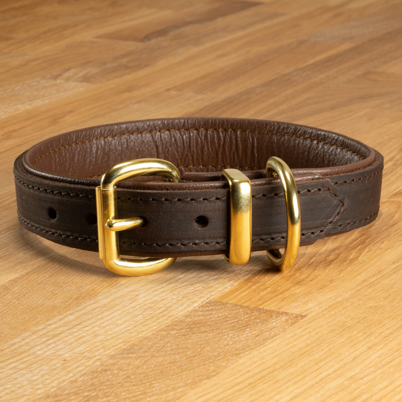 Dog collar &quot;Lyon&quot; leather dark brown &amp; pepper brown