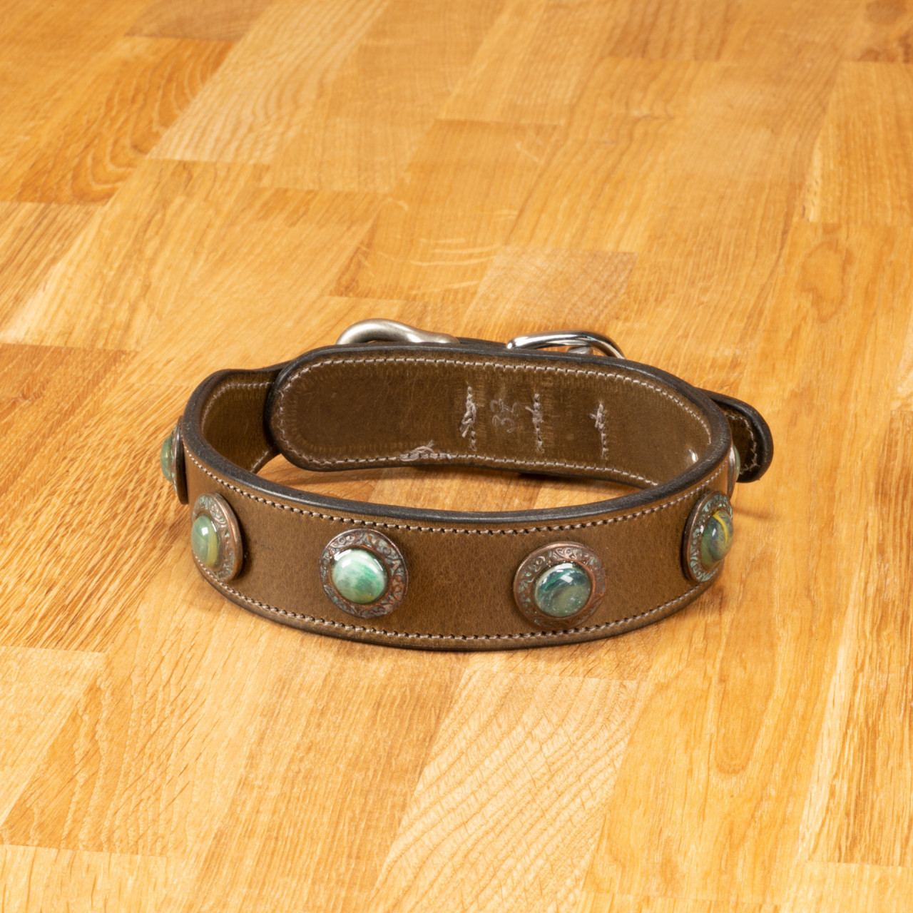 dog collar &quot;Delft&quot; Leather oliv