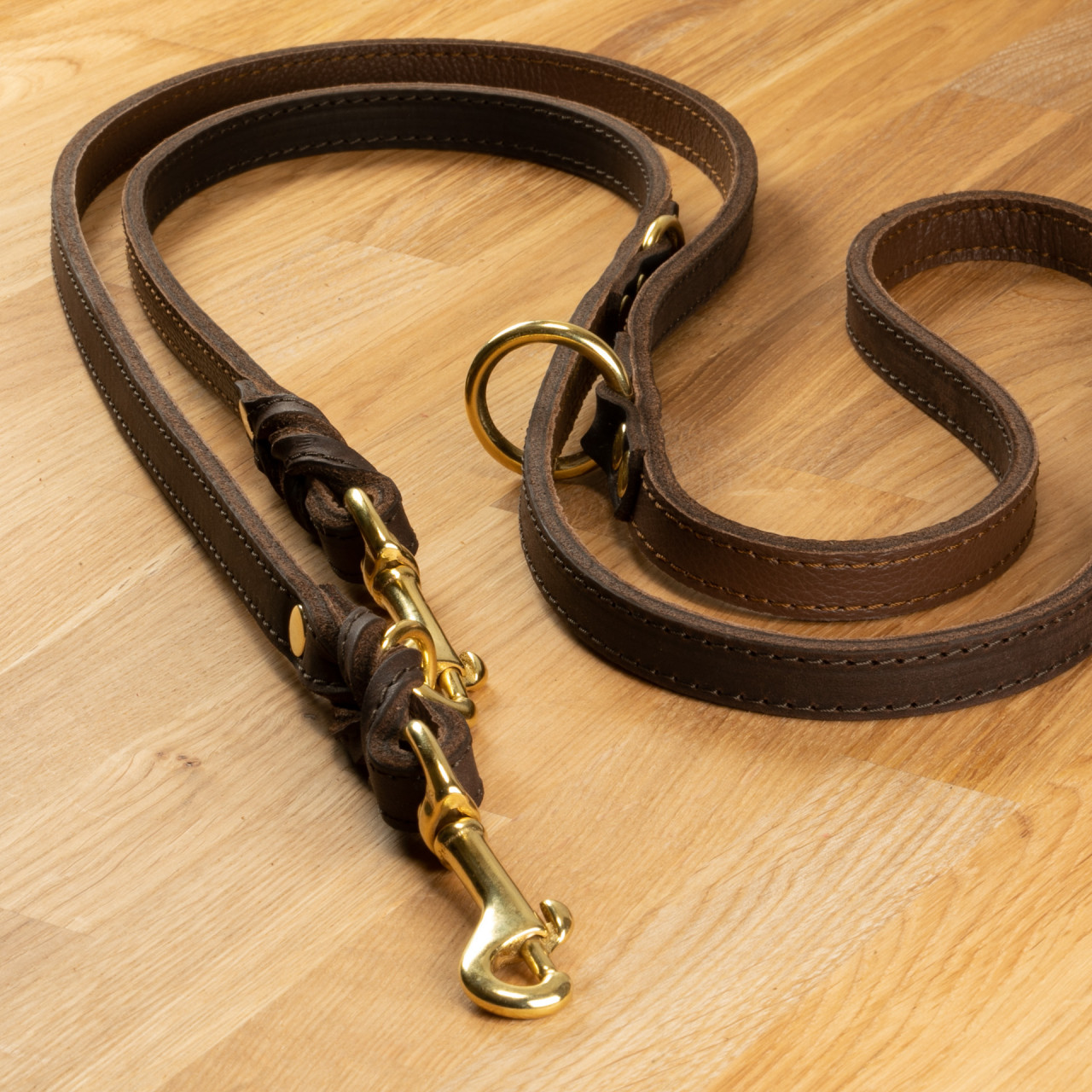 Dog leash &quot;Lyon&quot; leather dark brown &amp; pepper brown