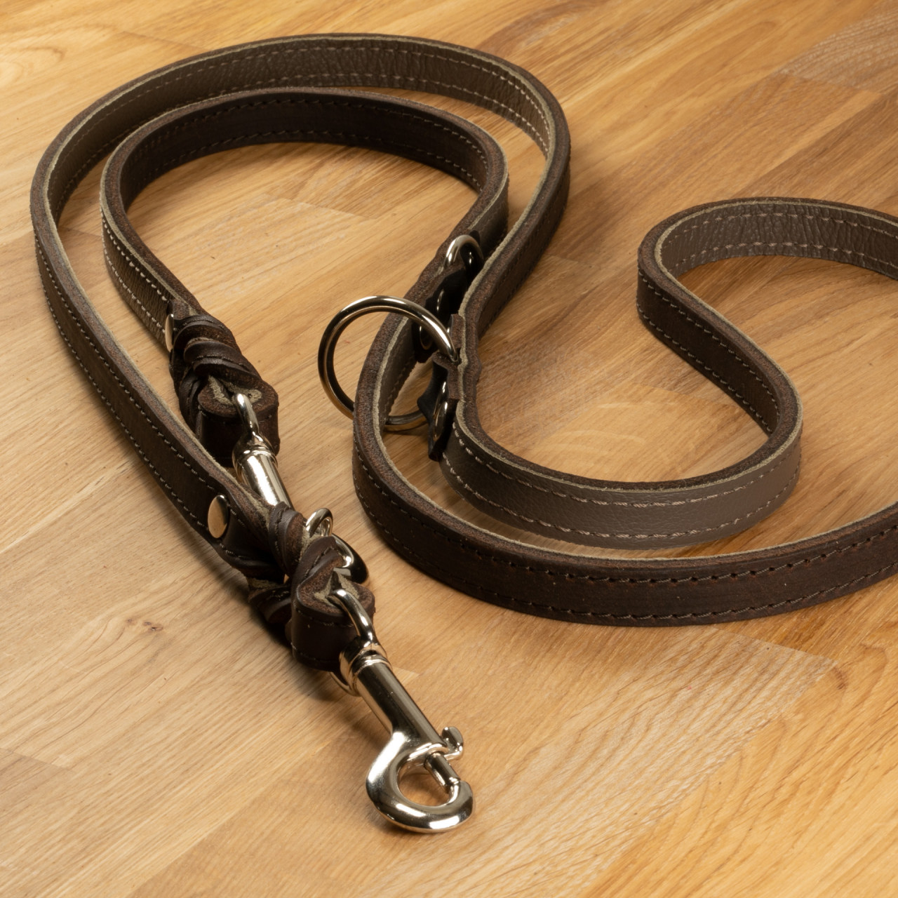 Dog Leash &quot;Lyon&quot; Leather Dark Brown &amp; Grey Brown