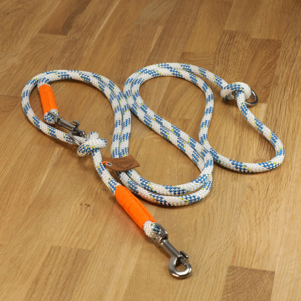 Dog leash "La Mer" rope white-blue & orange