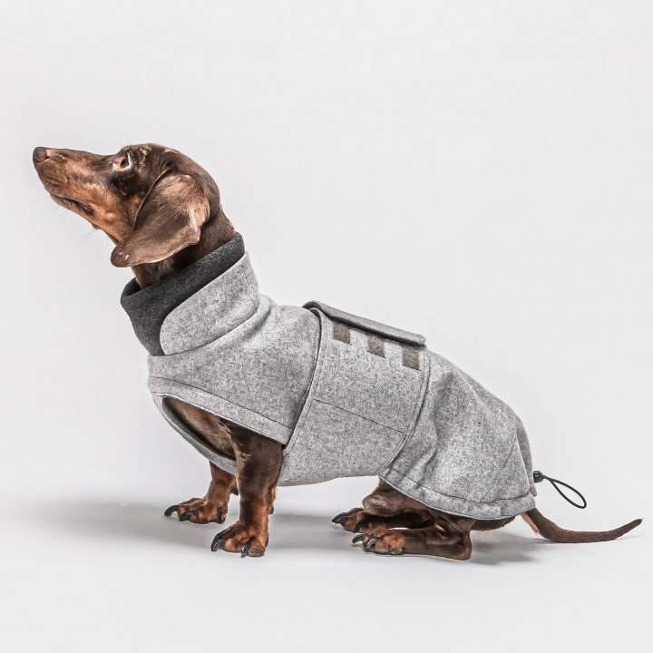 Dog Coat Brooklyn DACHSHUND Flannel Grey | lucka.dog