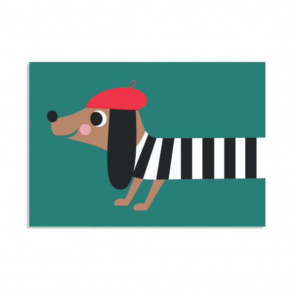 Greeting card dachshund with hat