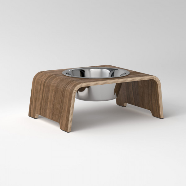 dogBar® Single walnut with stainless steel bowl