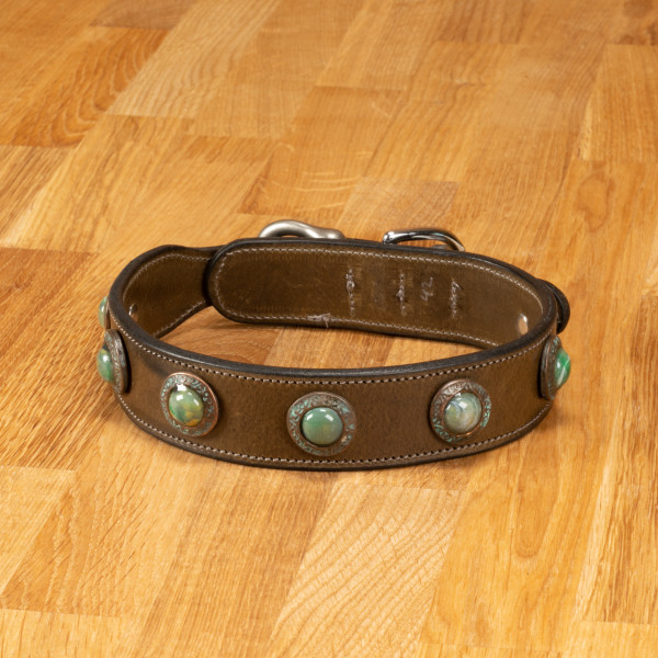 dog collar "Delft" Leather oliv