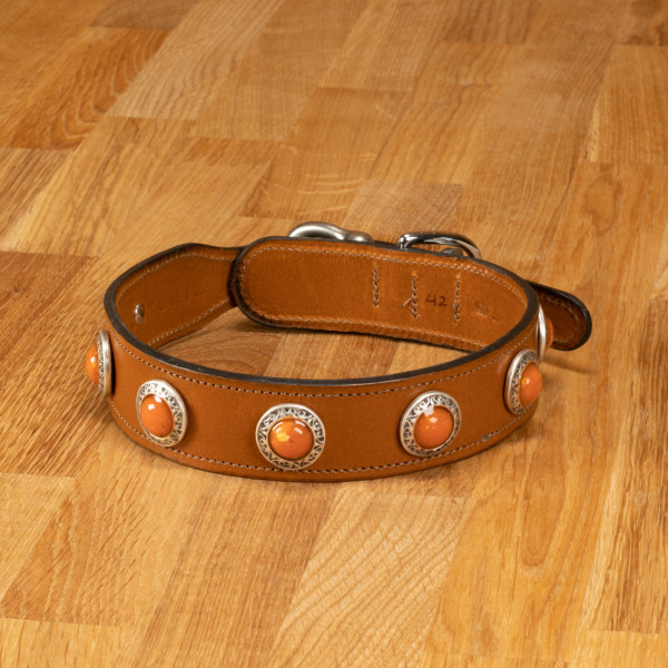 Dog collar "Delft" Leather Cognac