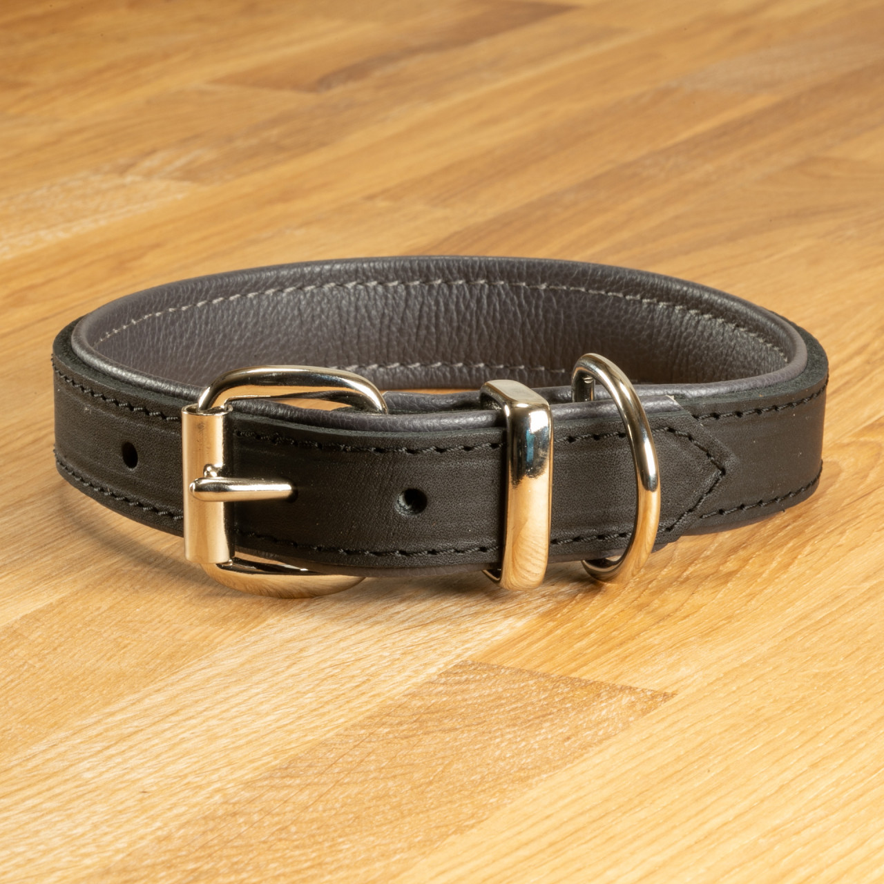 Dog collar &quot;Lyon&quot; Leather black &amp; dark grey