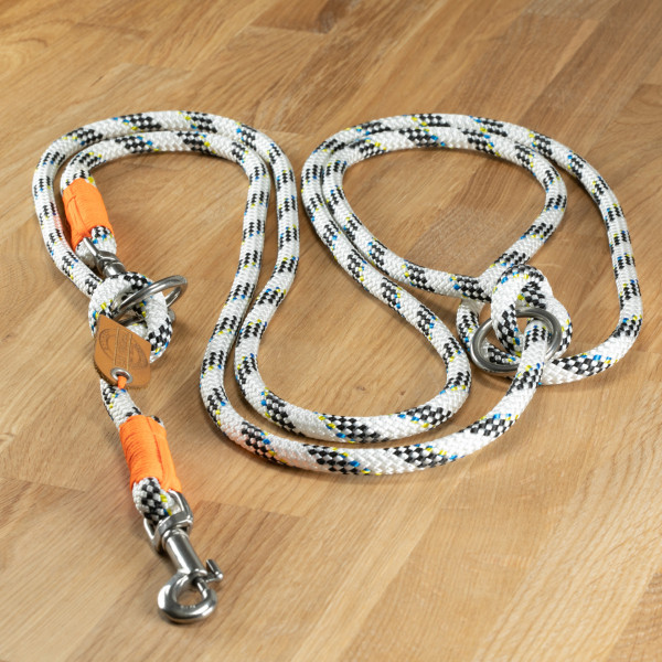 Dog leash "La Mer" rope white black & neon orange