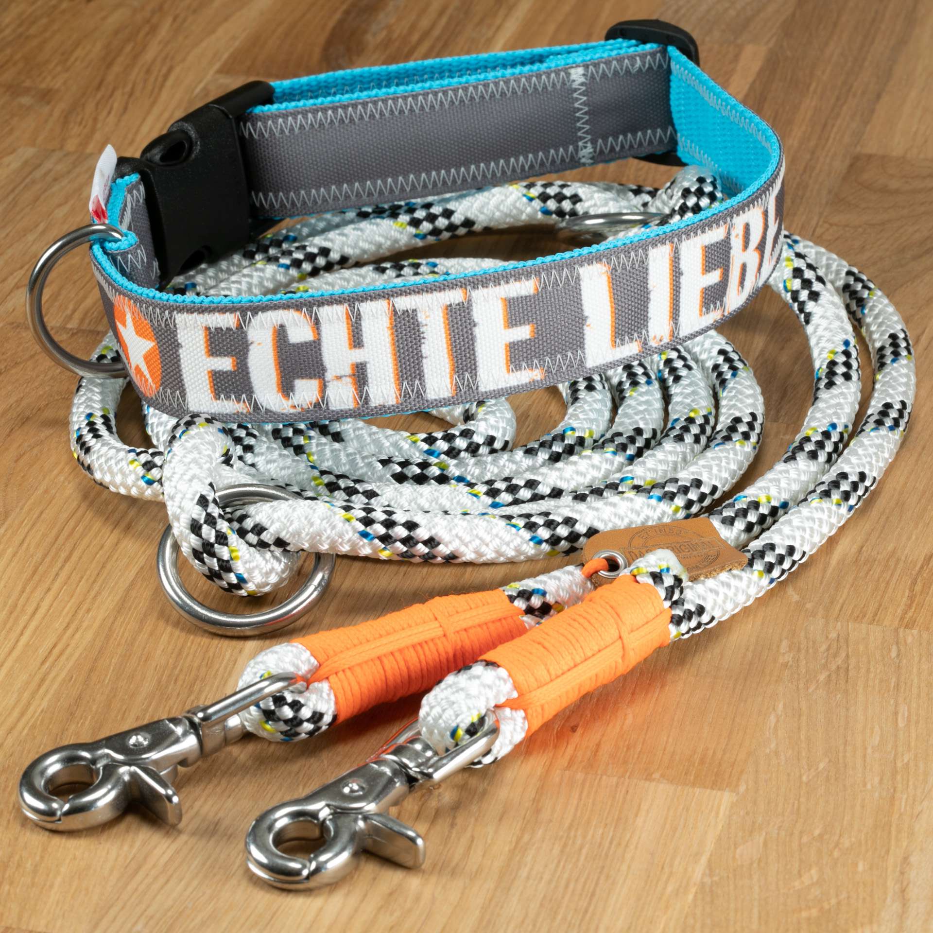 Hundehalsband Echte Liebe Segeltuch grau & trkis | lucka.dog