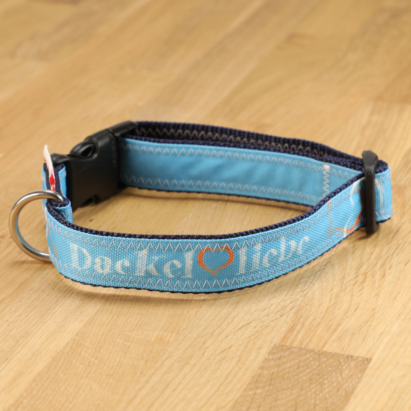 Dog collar "dackelliebe" canvas blue & darkblue