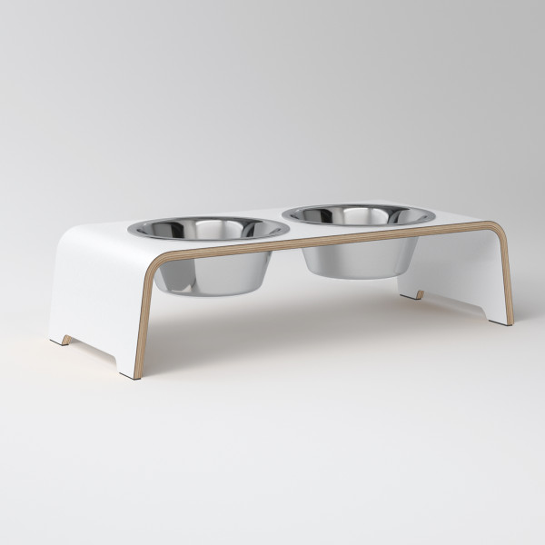 dogBar® M small white with stainless steel bowl