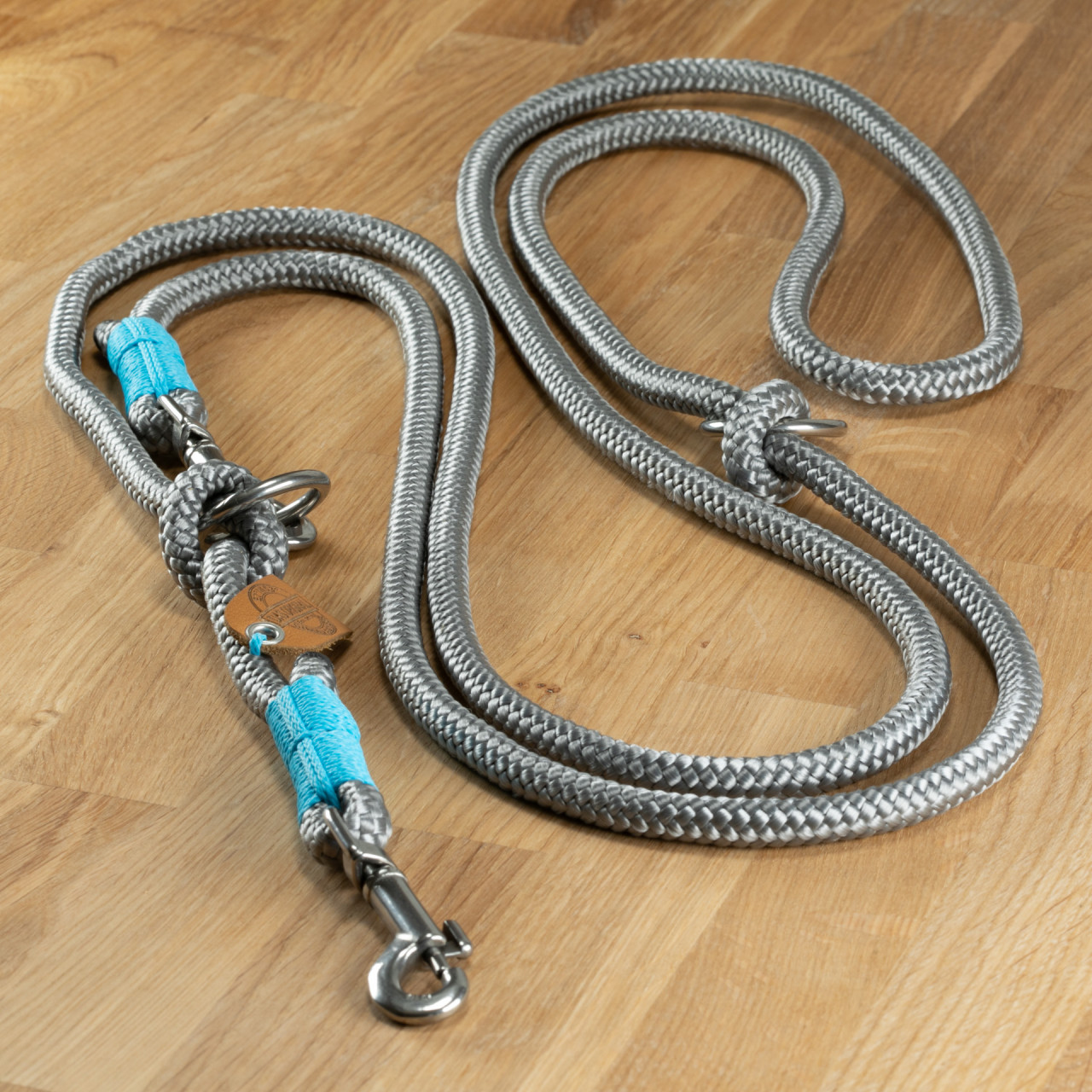 Dog leash &quot;La Mer&quot; rope grey &amp; cyan