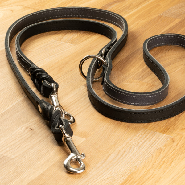 Dog leash "Lyon" Leather black & dark grey