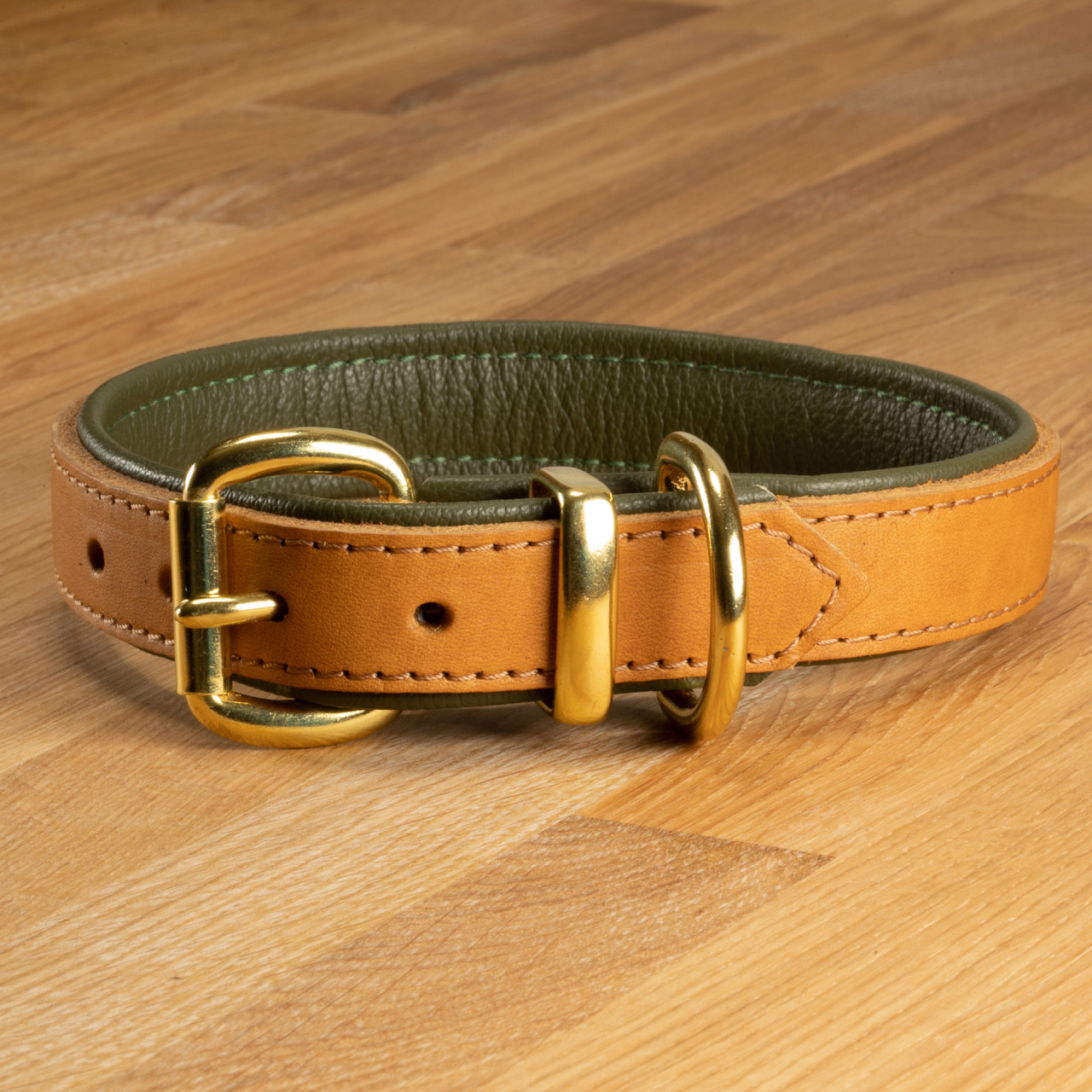 Hundehalsband Lyon Leder cognac &amp; olivgrün