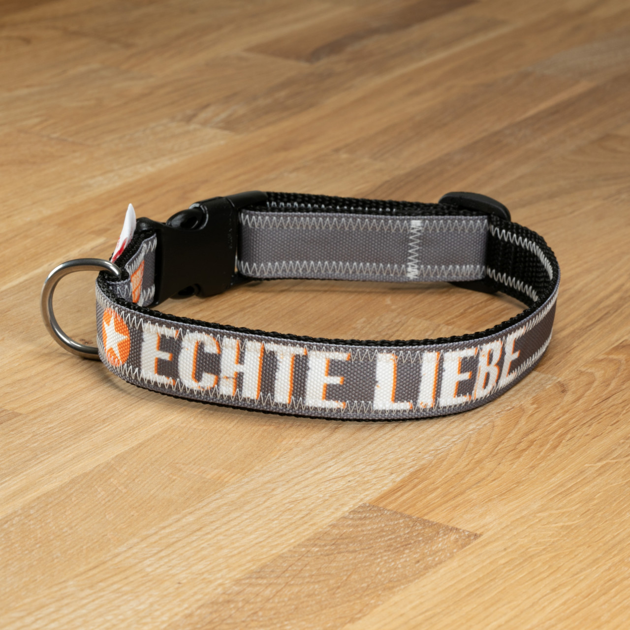 Dog collar &quot;real love&quot; canvas grey &amp; black