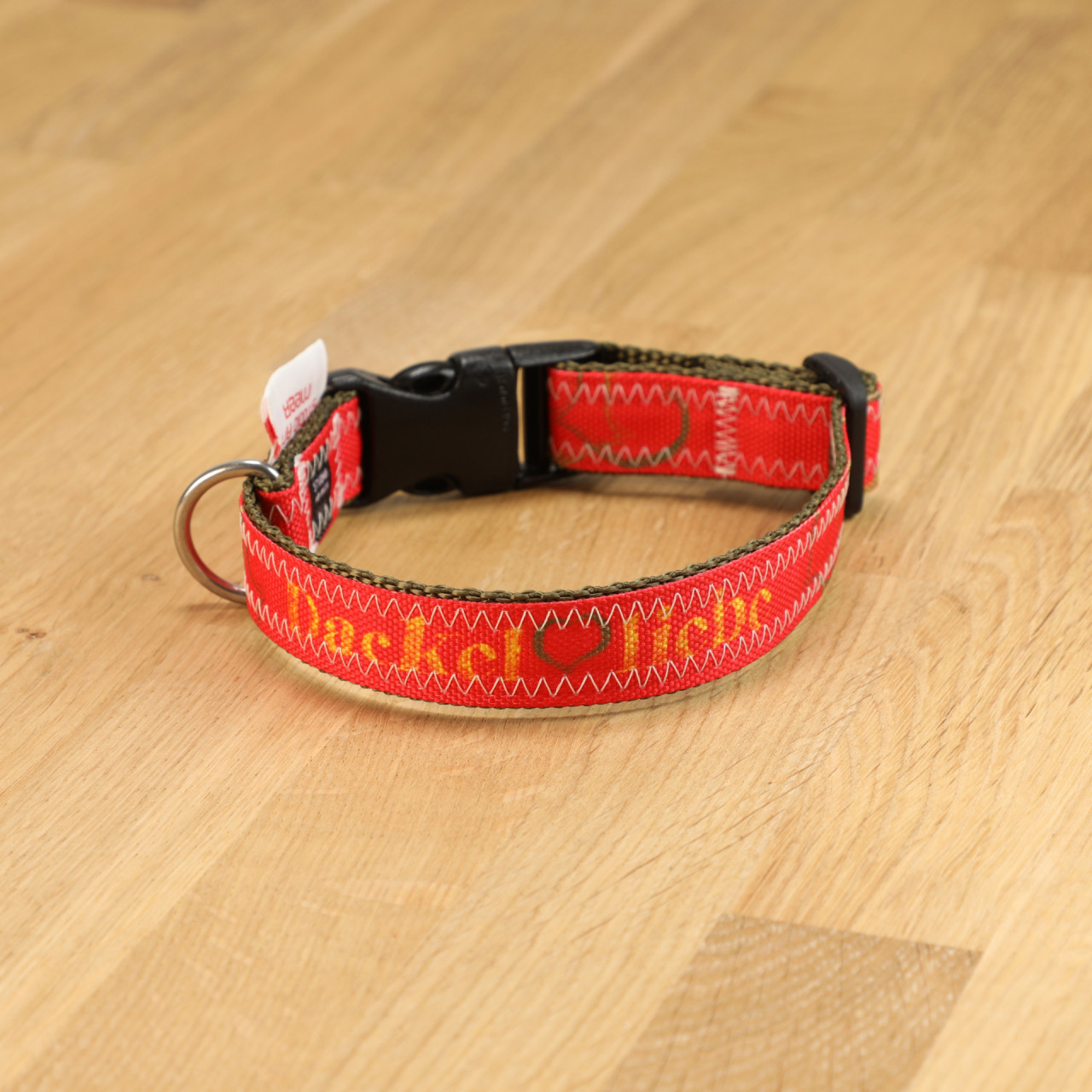Hundehalsband &quot;Dackelliebe&quot; Segeltuch rot &amp; oliv