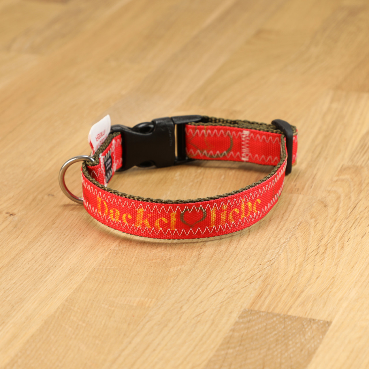 Hundehalsband Dackelliebe Segeltuch rot &amp; oliv