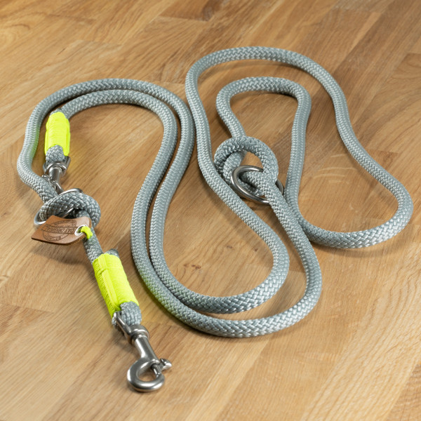 Dog leash "La Mer" rope grey & neon yellow