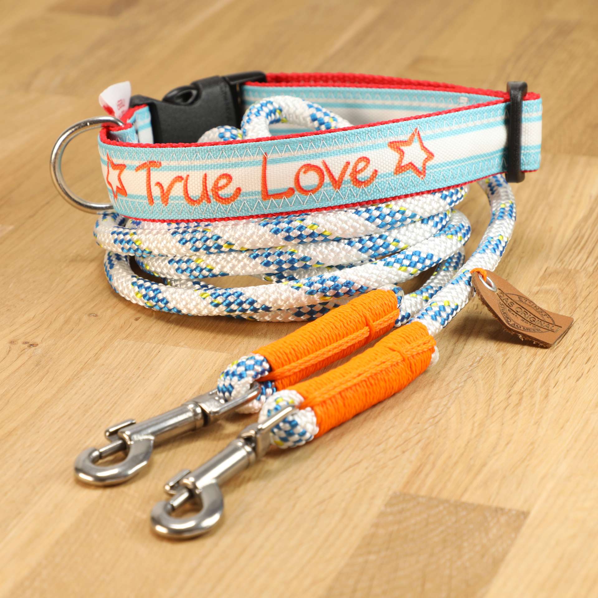 Hundeleine LA MER Tau wei-blau & orange | lucka.dog