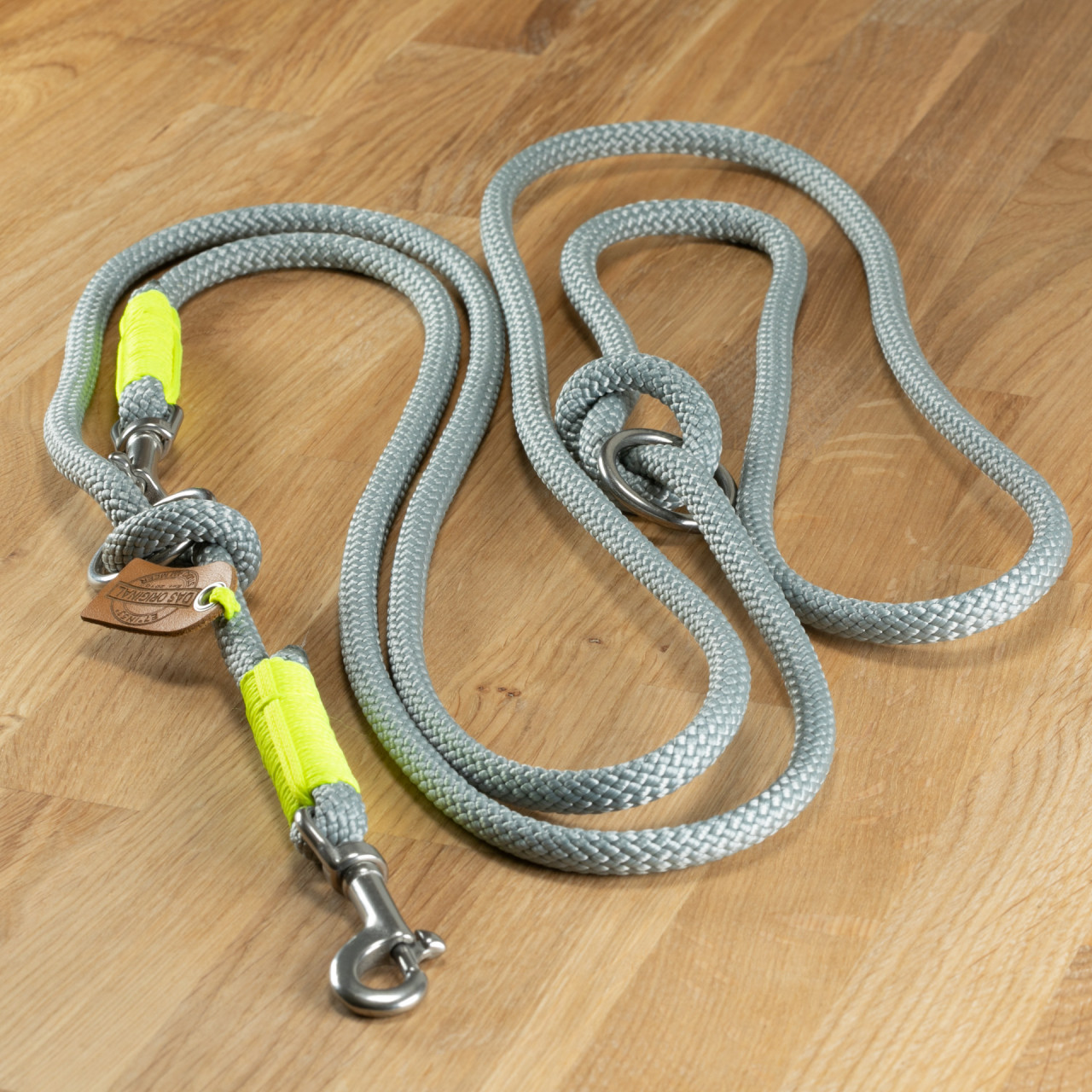 Dog leash &quot;La Mer&quot; rope grey &amp; neon yellow